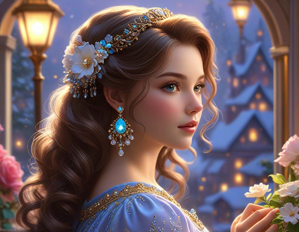 Radiant Portrait in Ultrarealistic Kinkade Style