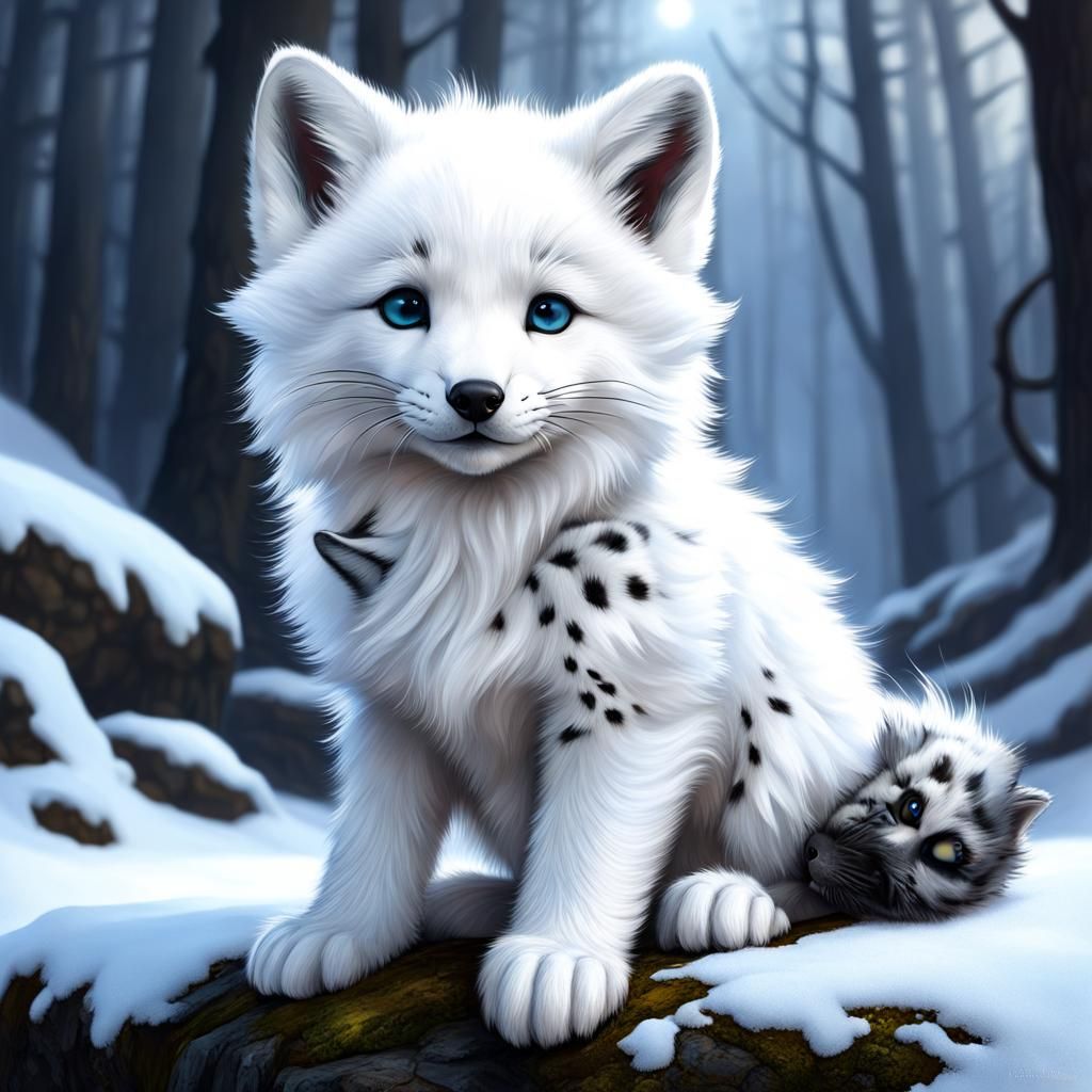 Fluffy Snow Leopard Fox Pup in Detailed Matte Painting