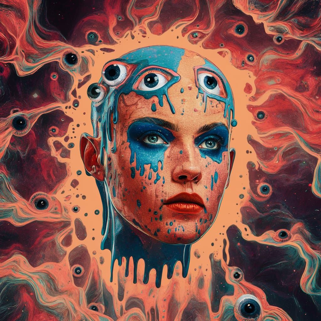 Psychedelic Melting Figure in Ethereal Landscape