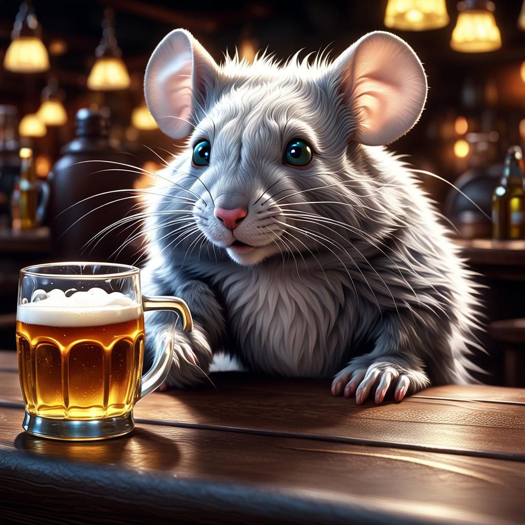 Drunk Mouse in Bar: Dark Fantasy Concept Art