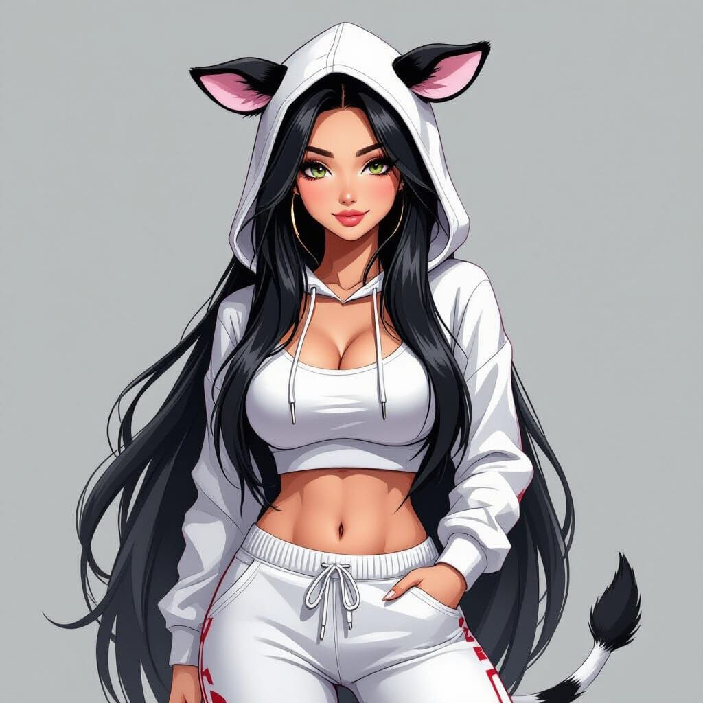 Anime Cow Woman in Fitted Outfit