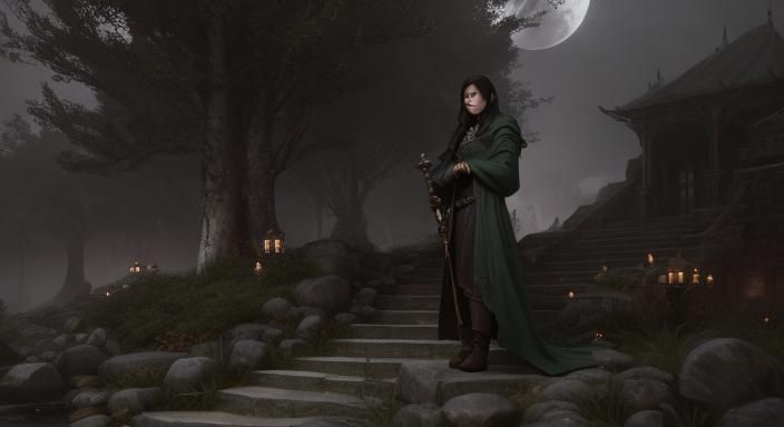 Dark Fantasy Woman with Dog Concept Art