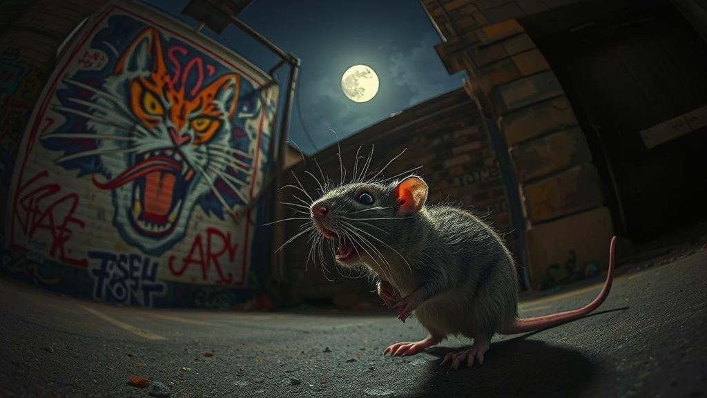 Frightened Rat and Graffiti Cat in Street Art Style