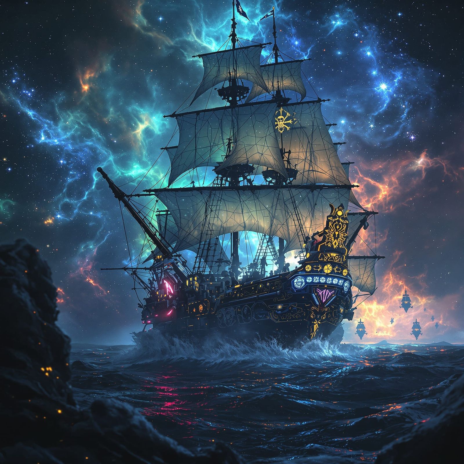 Nebula Pirate Ship with Bioluminescent Hull