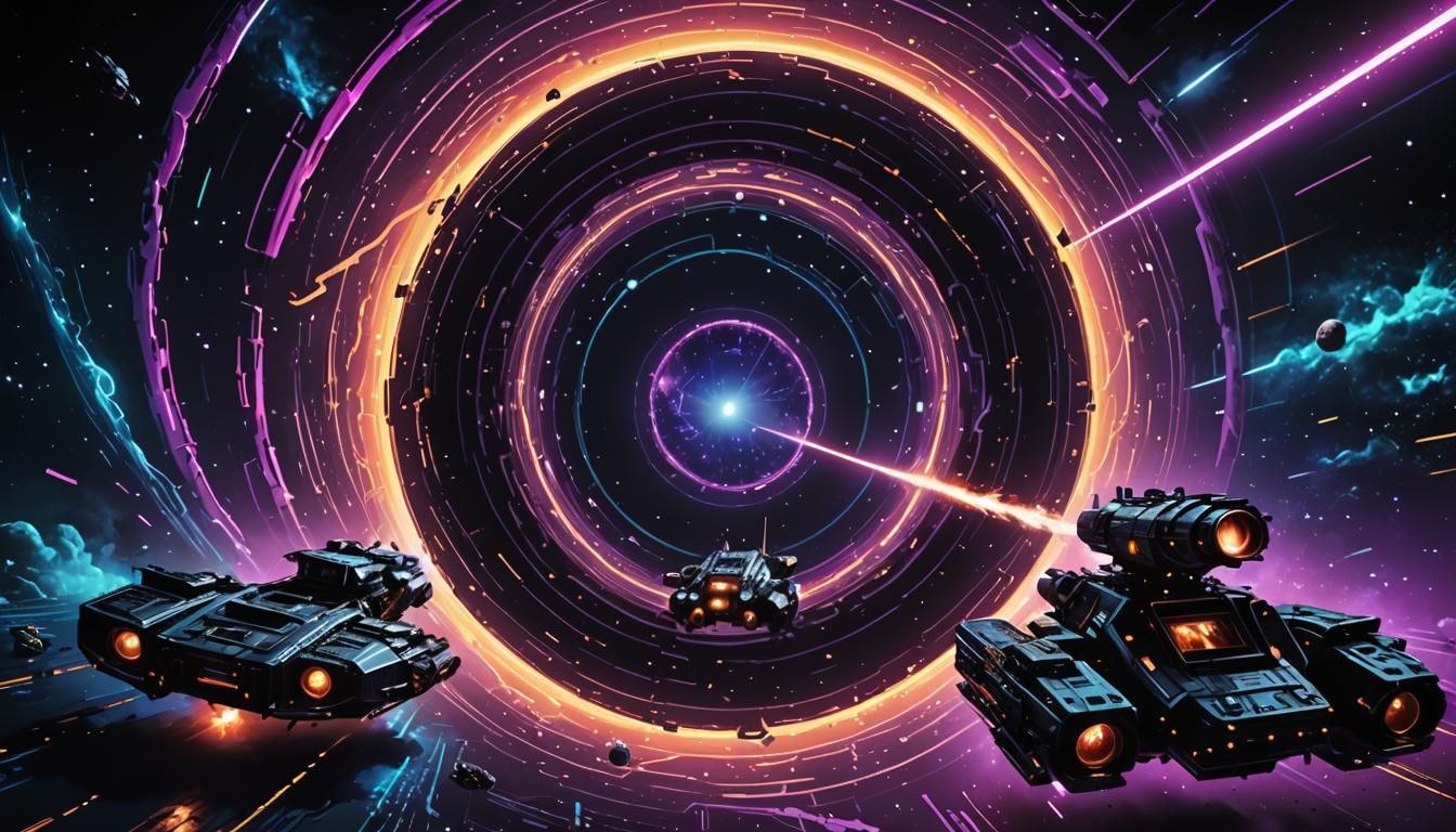 Deep Space Fleet Approaches Black Hole in Sci-Fi Art