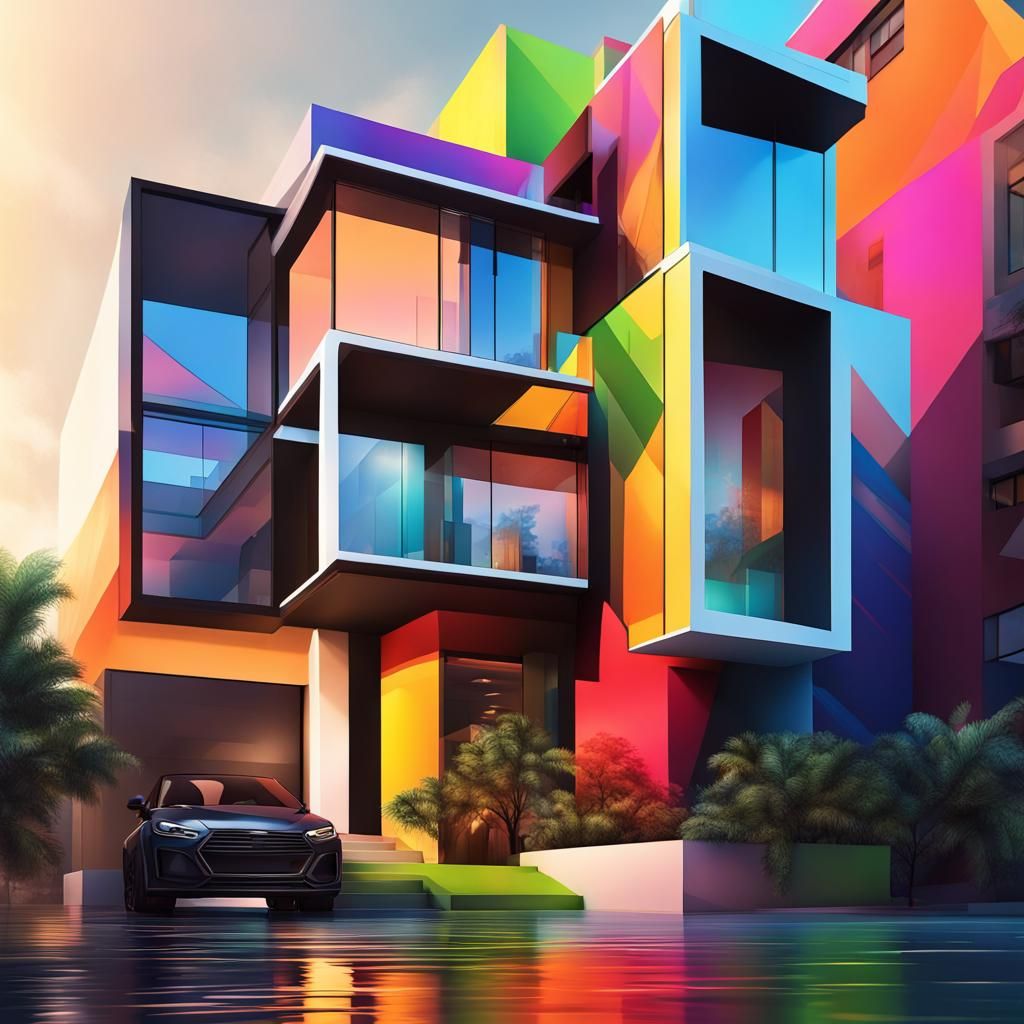Hyperrealistic Abstract Home Architecture in Splash Art Styl...