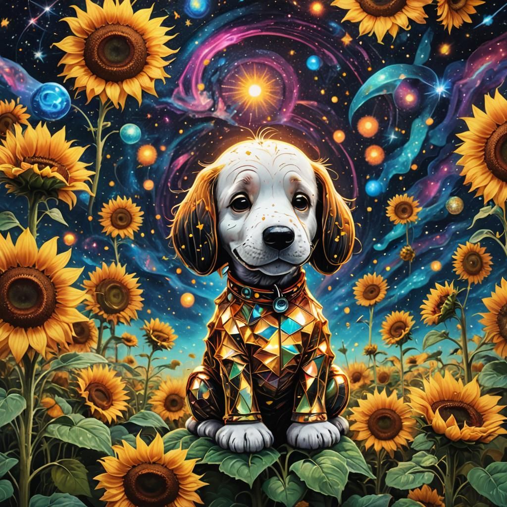 Astral Snoopy Among Sunflowers: Pablo Amaringo Style
