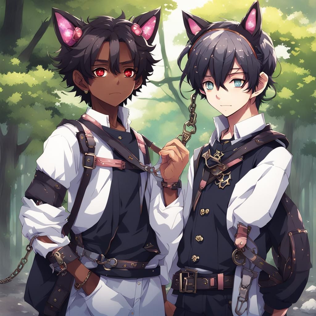 Anime Twins with Cat Ears in Fantasy Setting