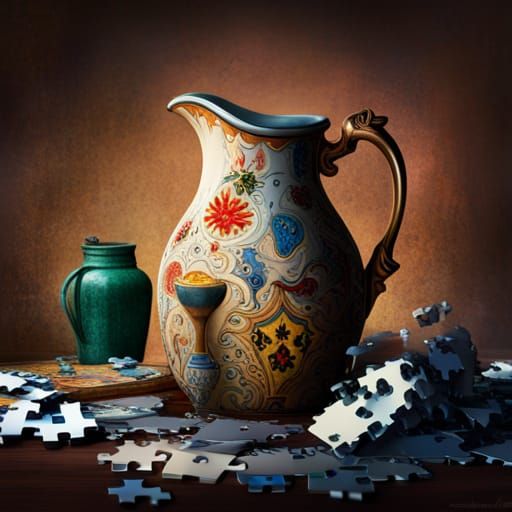 Hyperrealistic Puzzle Pitcher in Detailed Matte Painting