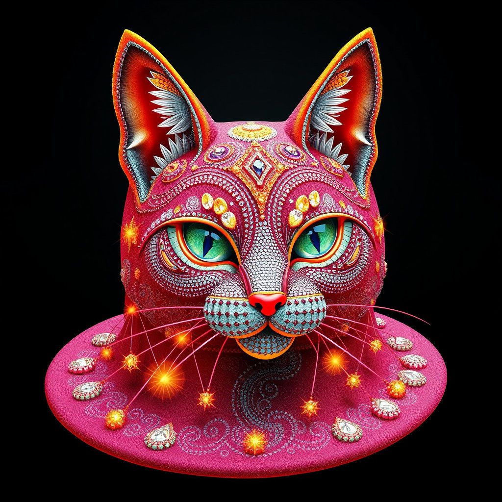 Luxurious Diamond Cat Hat in Cyberpunk Fractal Style