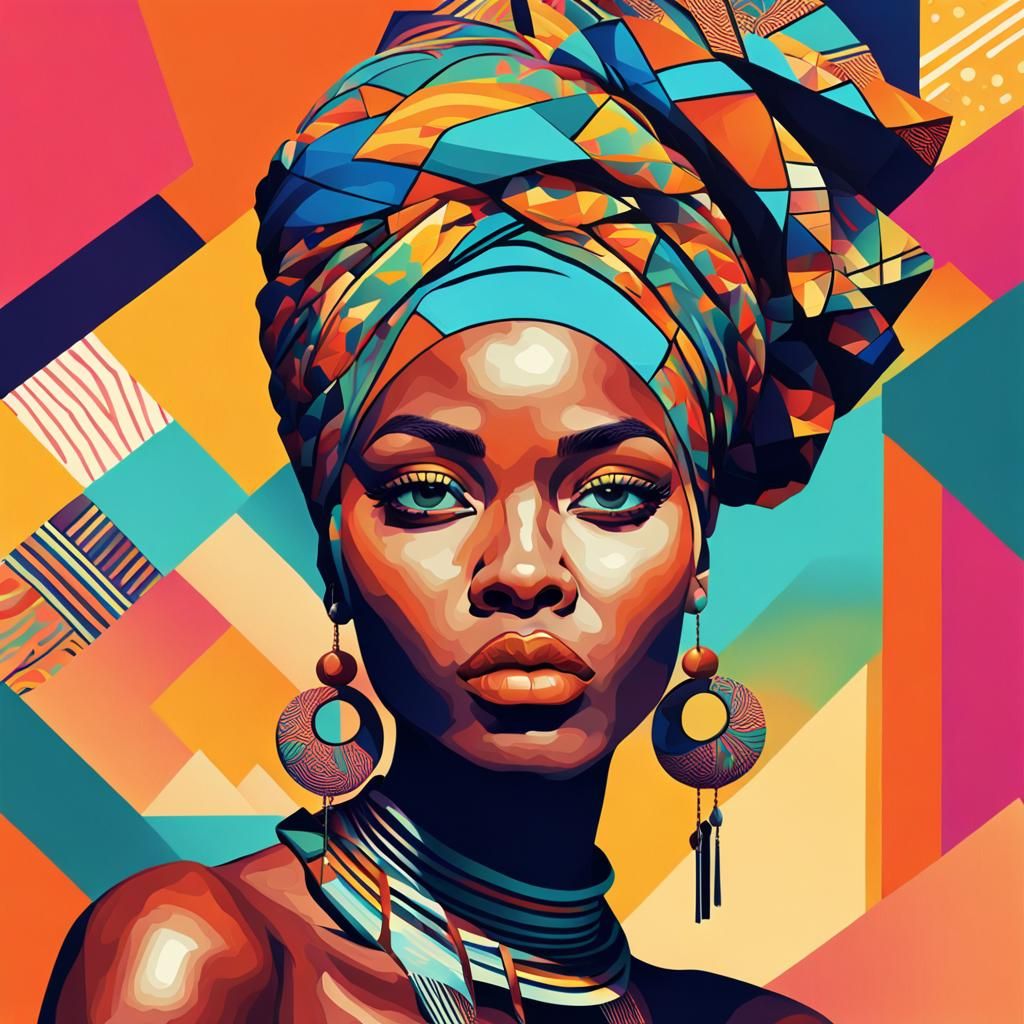 Vibrant African Beauty in Geometric Abstraction