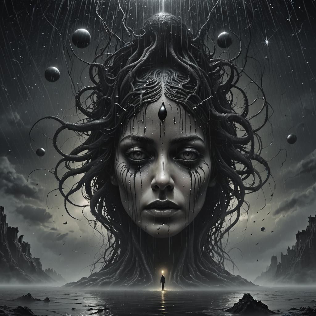 Surreal Gothic Face in Dark Void Painting