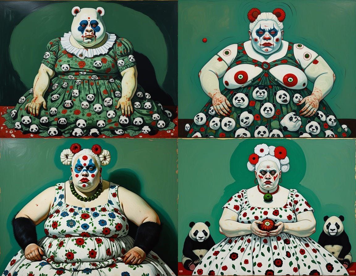 Surreal Lobotomy of Panda-Ape Hybrid in Egon Schiele Style