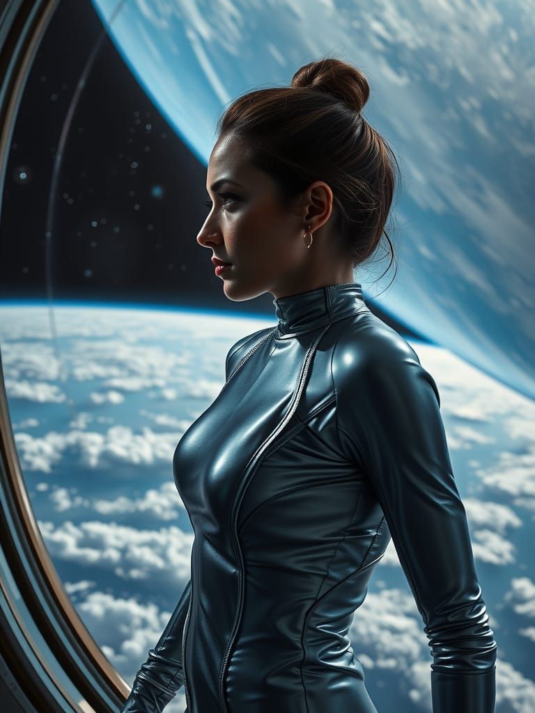 Serene Astronaut Contemplates Earth's Horizon in Space