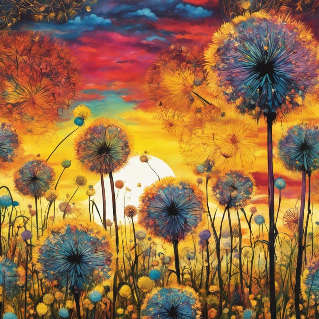 Gothic Dandelion Field in Tim Burton Style