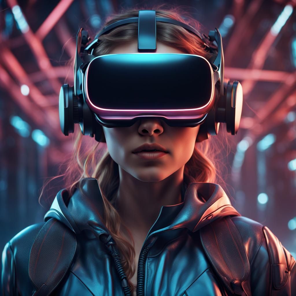 Girl in VR Glasses: Futuristic Digital Portrait