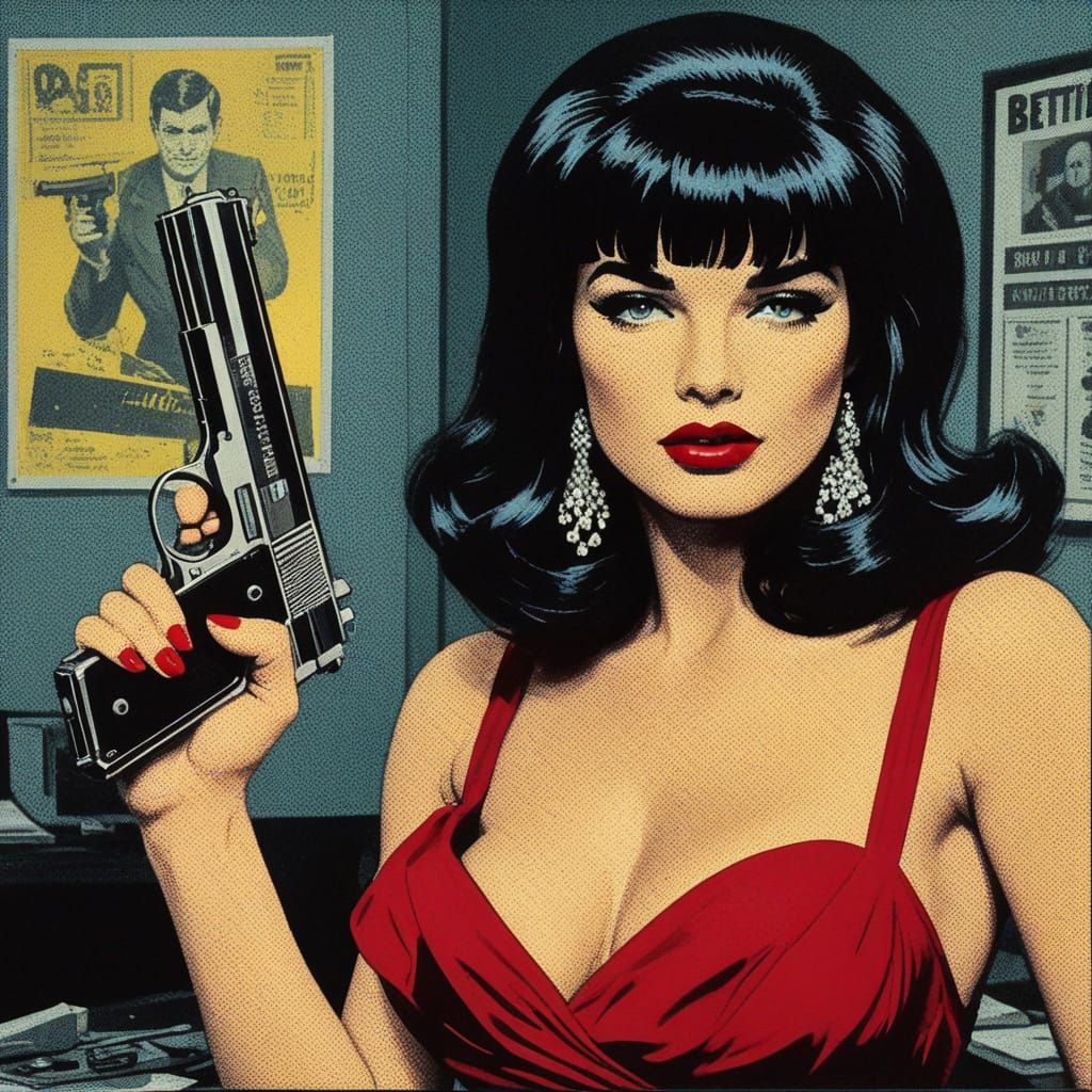 Warhol-Inspired Film Noir Pop Art Portrait of a Sophisticate...