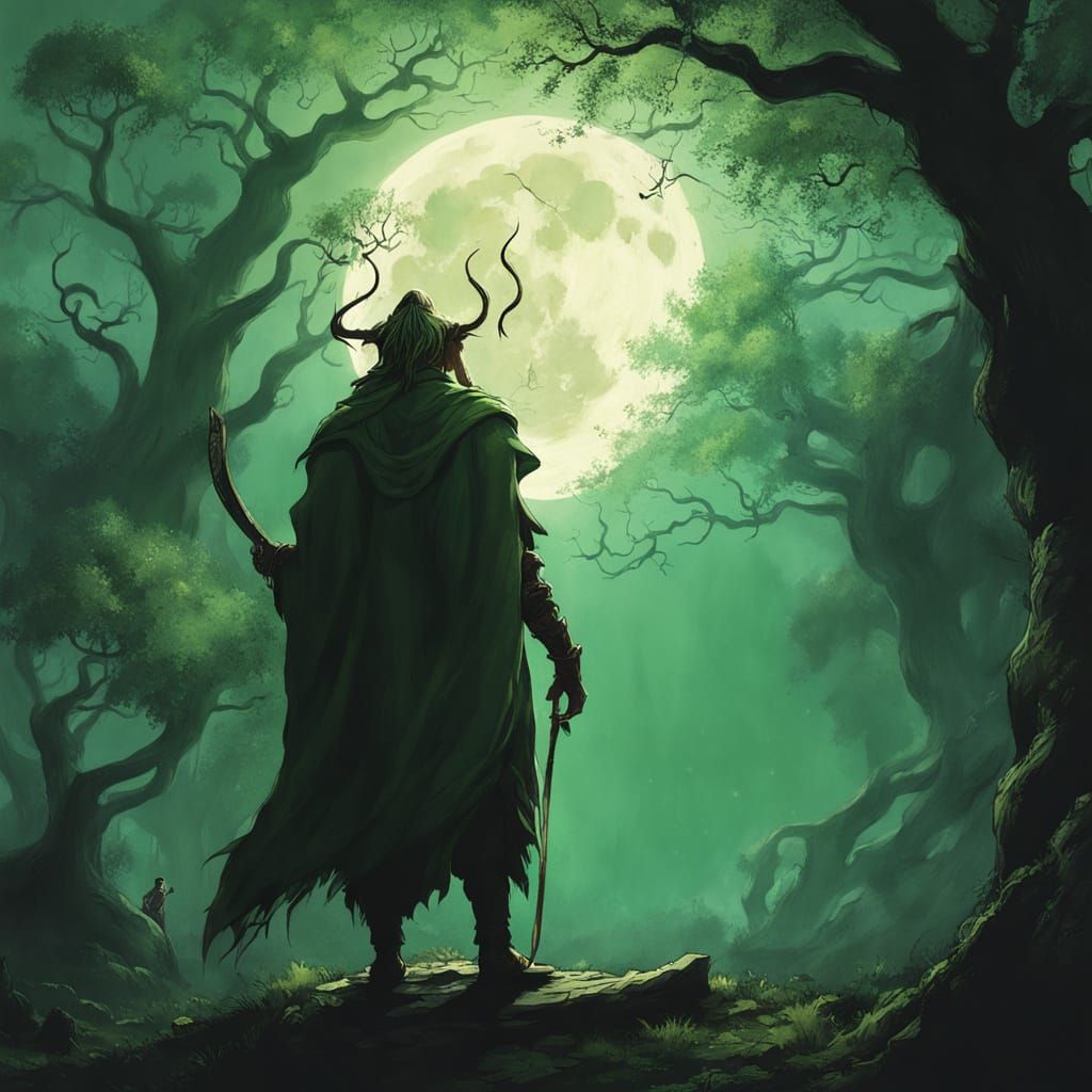 Wood Elf Druid Guardian in Moonlit Forest