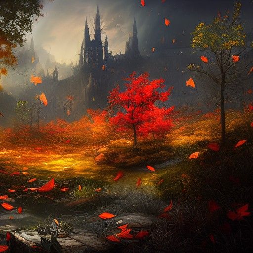 Autumn Leaves Falling: Detailed Fantasy Concept Art