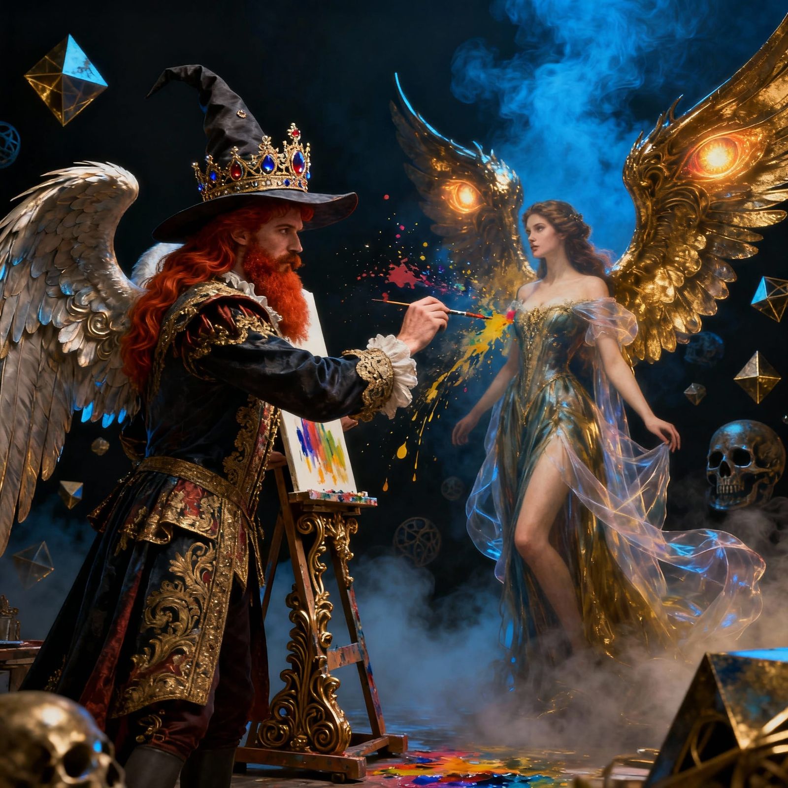 Baroque Artist with Angel Wings Paints Princess