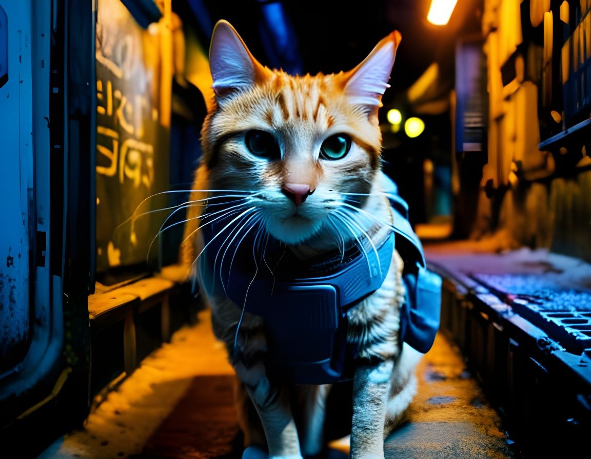 Cyberpunk Cat in Kowloon: Hyperrealistic 8K Photo
