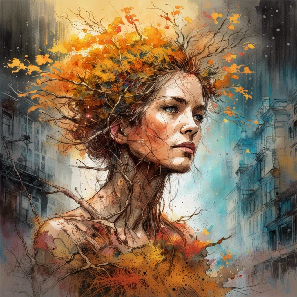 Autumnal Landscape in Detailed Ink Drawing Style