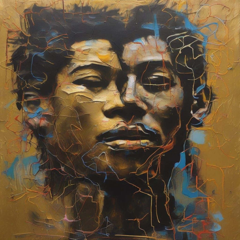 Embracing Figures in Basquiat-Inspired Mixed Media Portrait