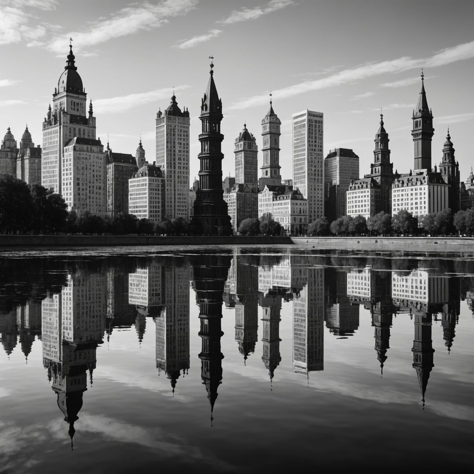 Chess Piece Cityscape Over Water
