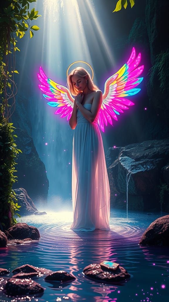 Waterfall Angel Emerges in Retro-Futuristic Synthwave