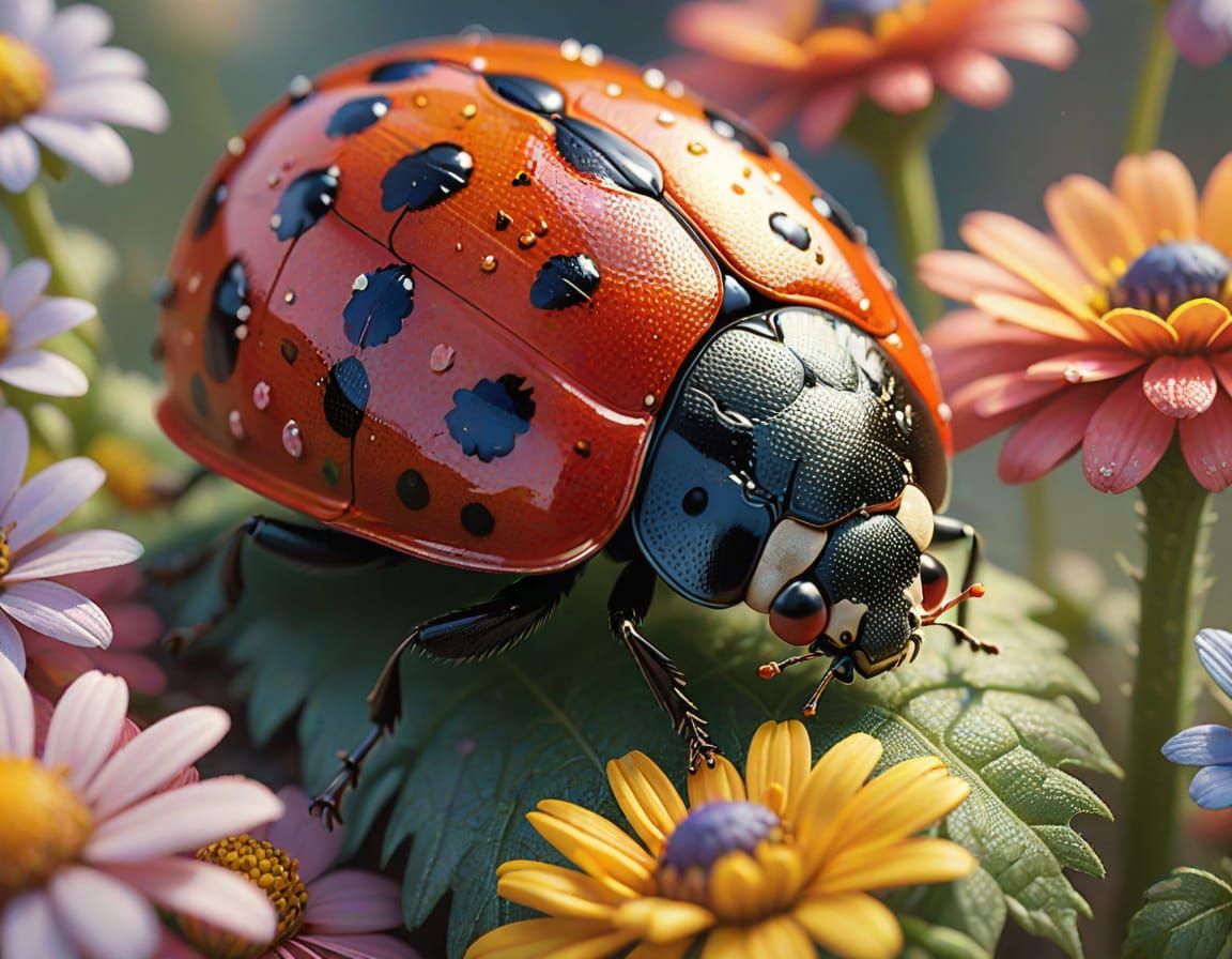 Ladybug's Doodle Back: Hyper-Realistic Macro View