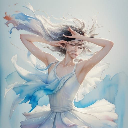Ballet Dancer Pirouettes on Stage in Stylized Watercolour