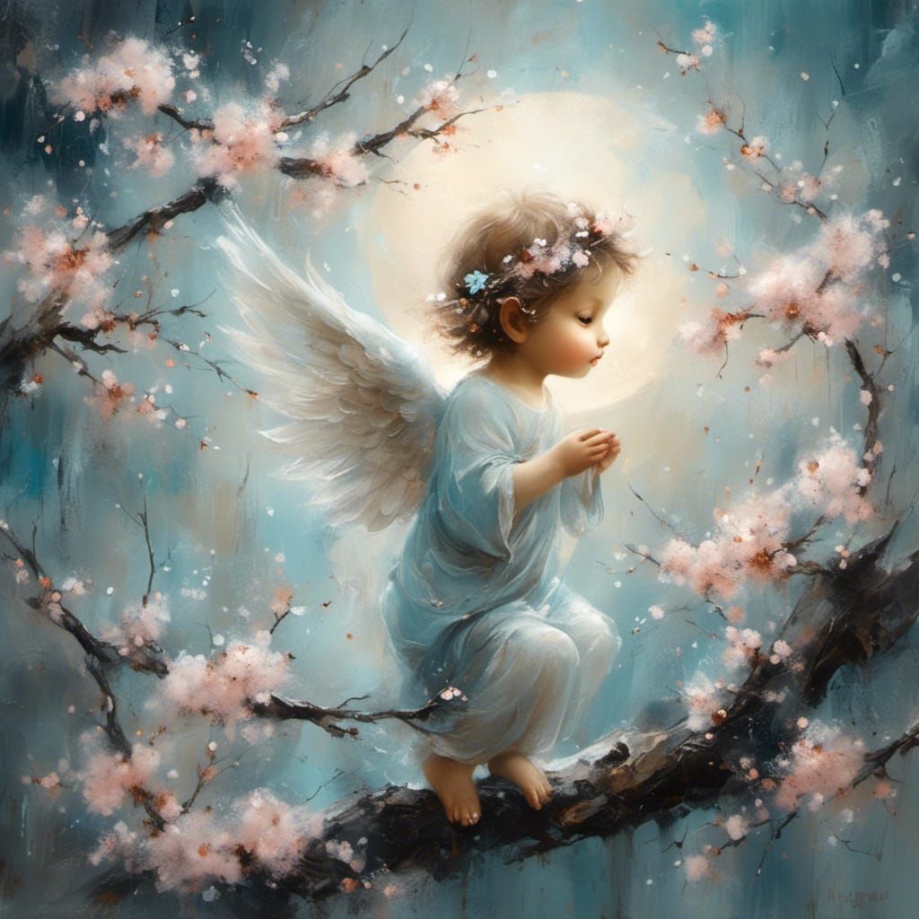 Cherub Among Bioluminescent Blossoms