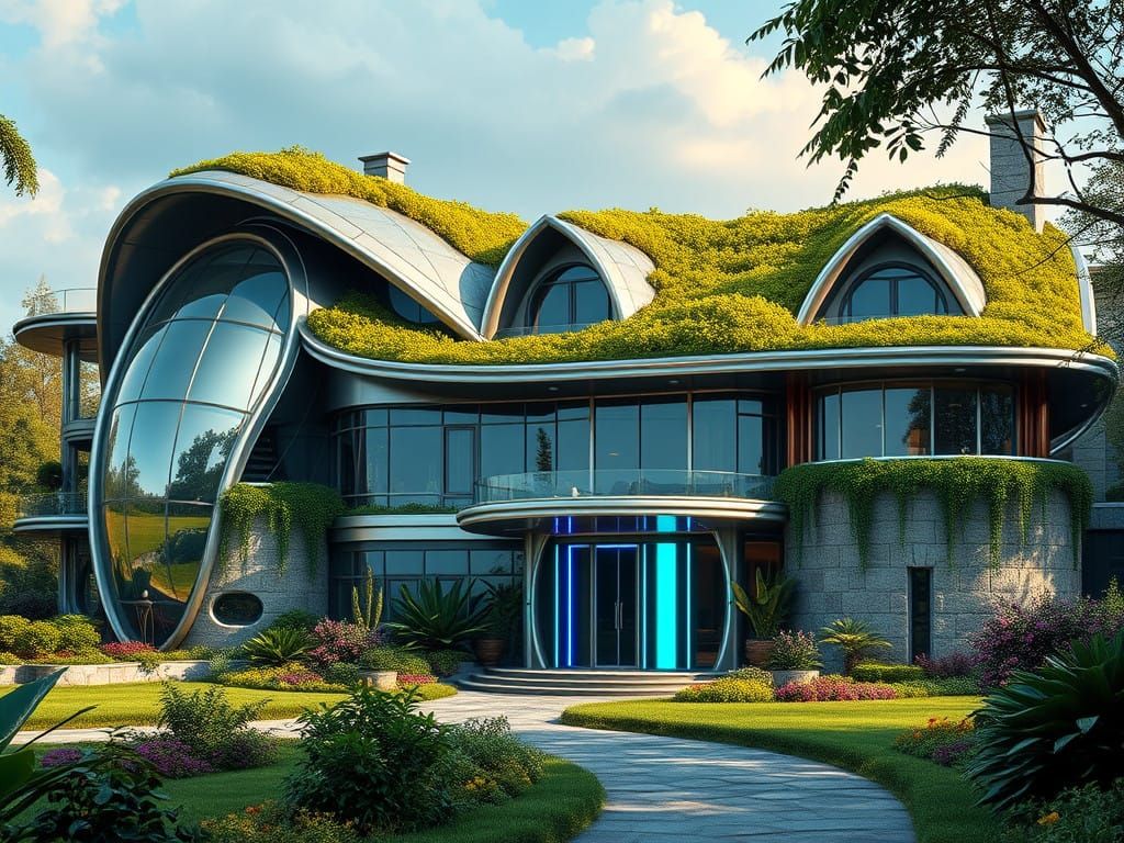 Luxuriant Futuristic Estate Unfolds Amidst Vibrant Nature