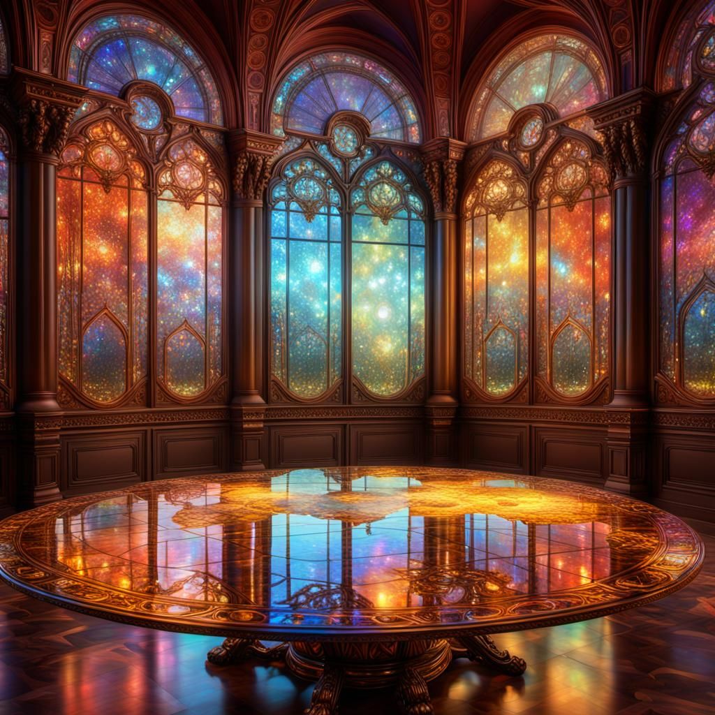 Iridescent Glass Collection in Ornate Castle Room