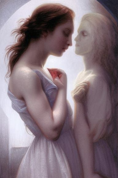 Haunted Castle: Angel and Ghost Portrait in Art Nouveau Styl...