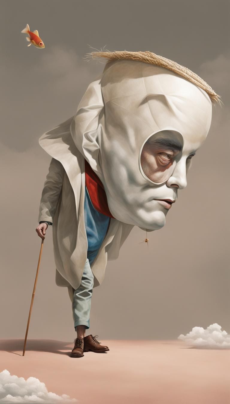 Filmic Sky Swim: Fish and Cloaked Man