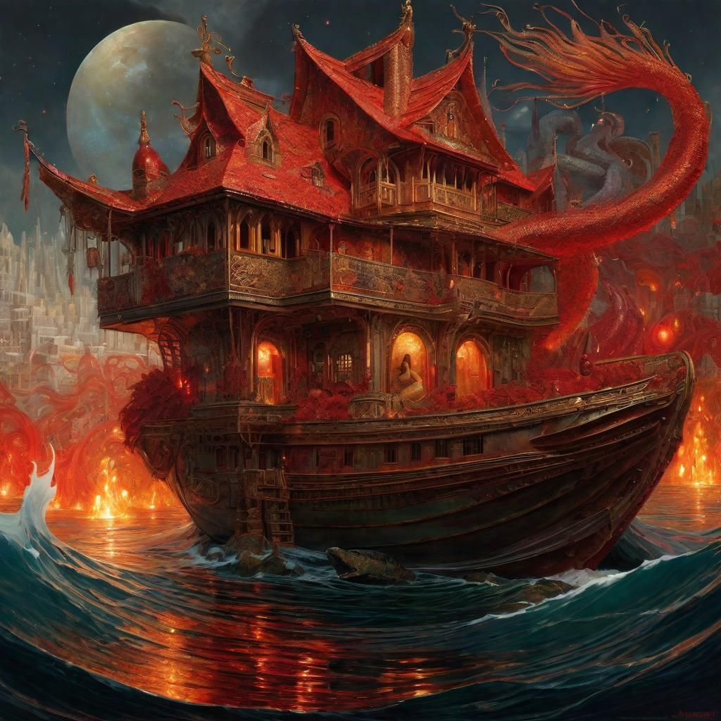 Surreal Mermaid in Trojan Harbor: Klimt-Inspired Fantasy