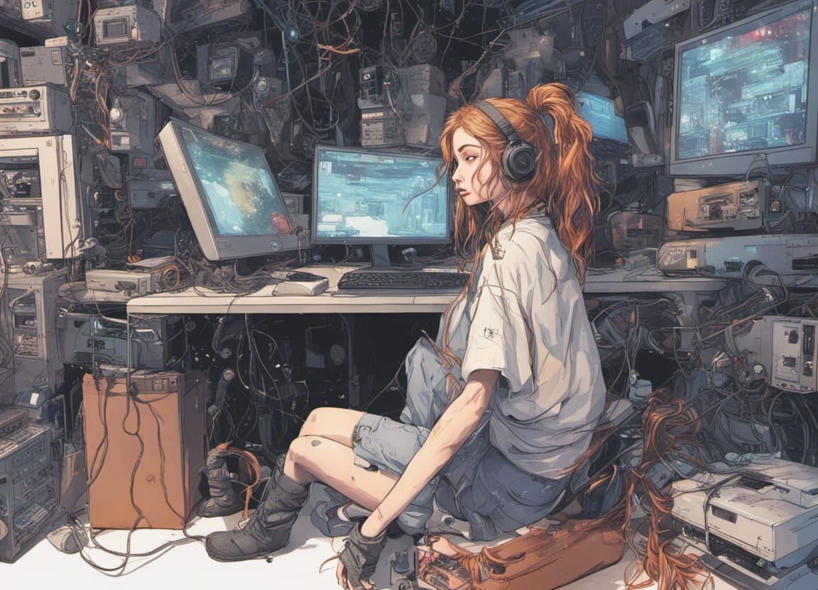 Young Netrunner in Cyberpunk Tech Haven