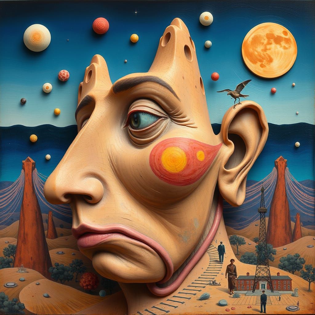 Surreal Metamorphic Landscape in Complex Mixed Media Style