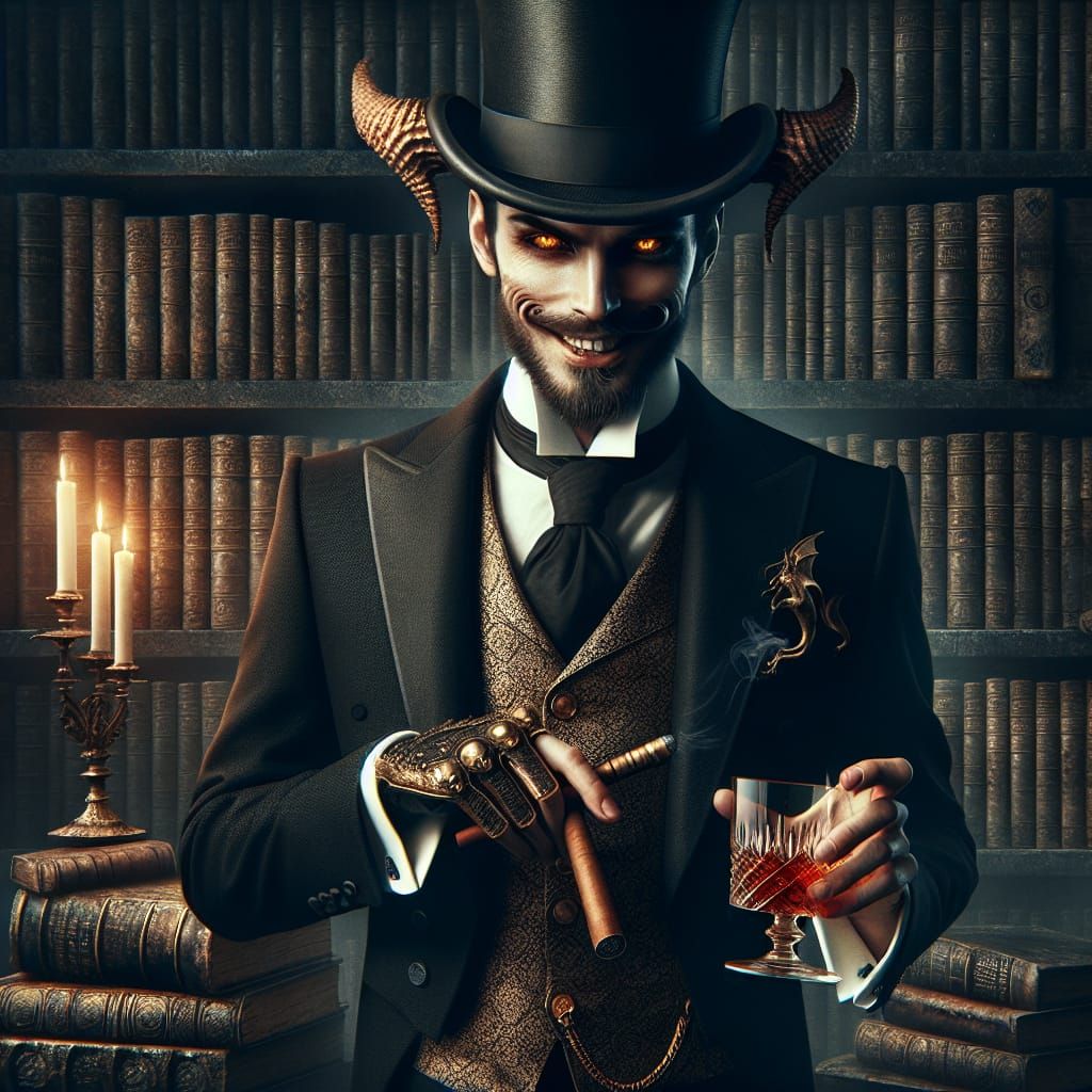 Victorian Devil with Cognac in Matte Painting Style