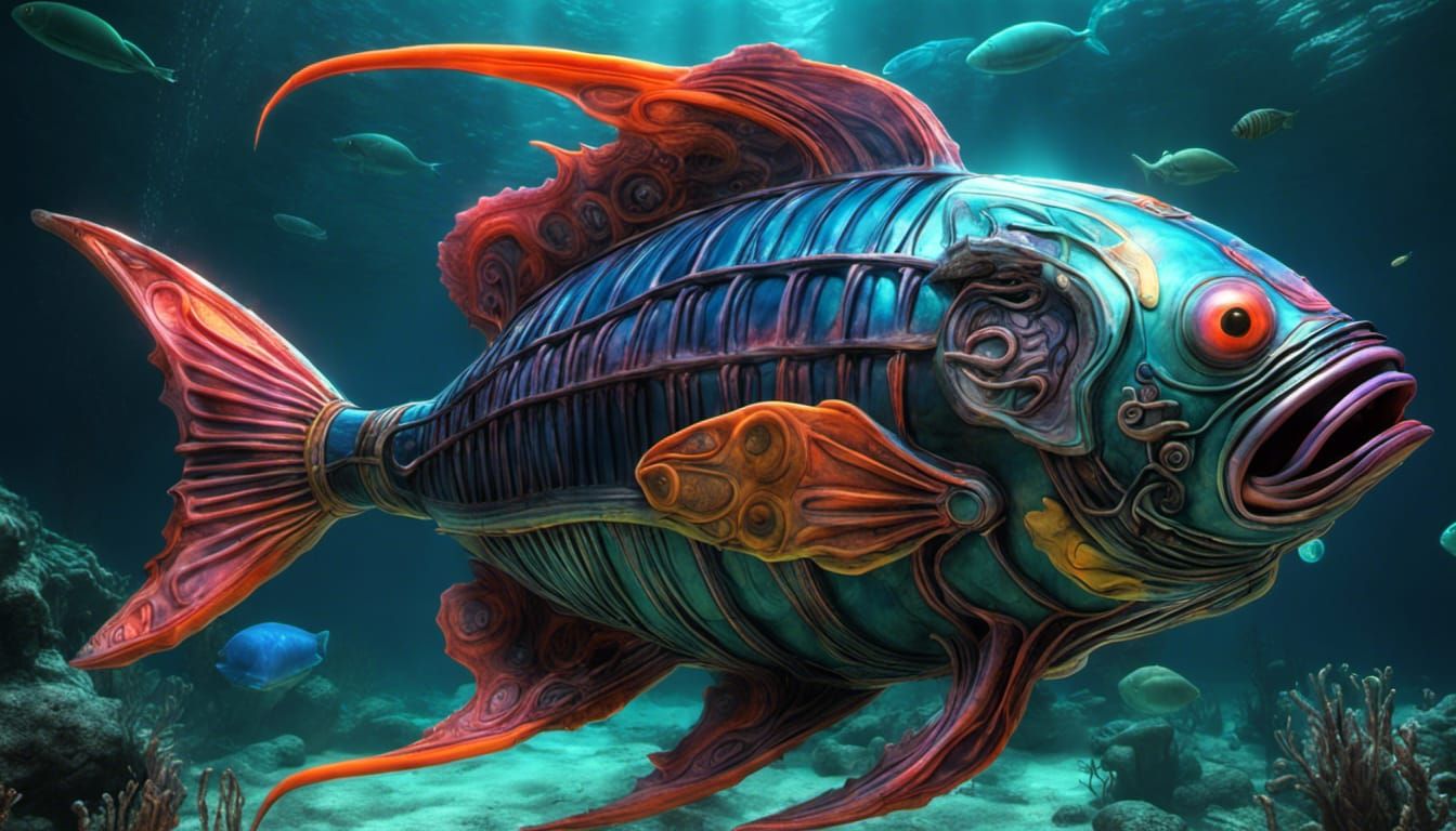 Neon Alien Fish in Deep Sea Trench