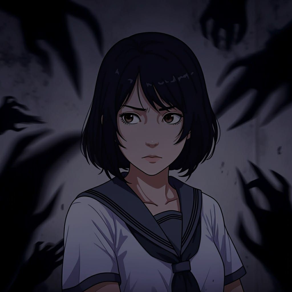 Intense Anime Girl in Dramatic Lighting