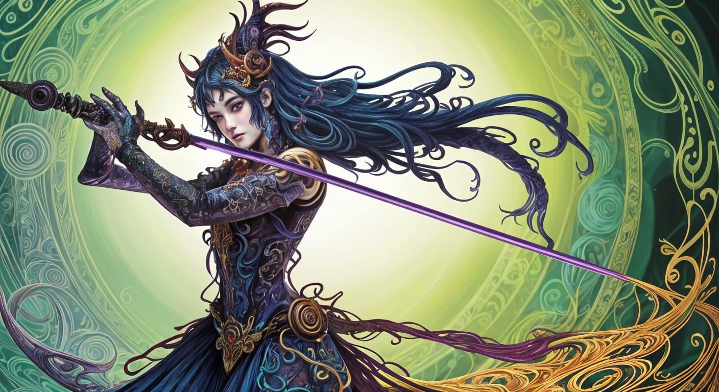 Psychedelic Animal Demon Portrait with Ornate Line Art