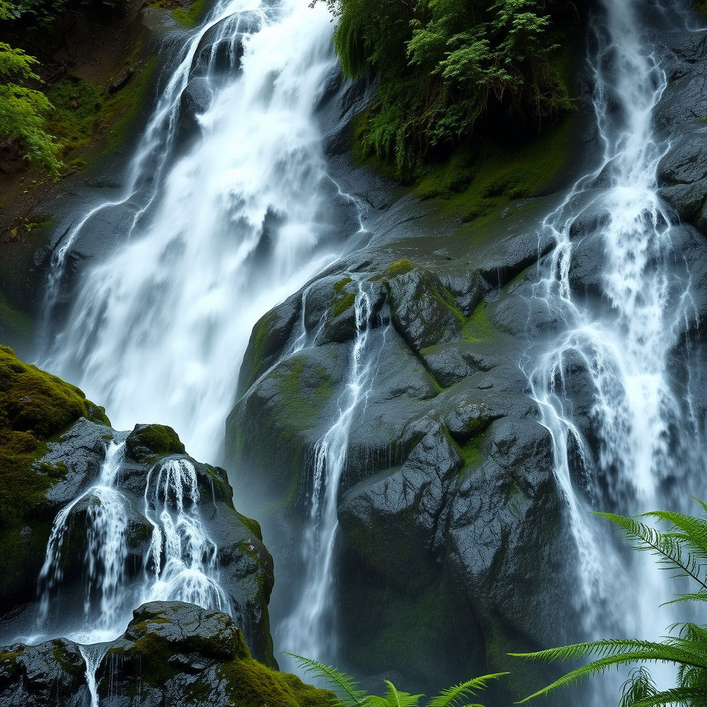 Majestic Waterfall Cascade in Hyperrealistic HDR