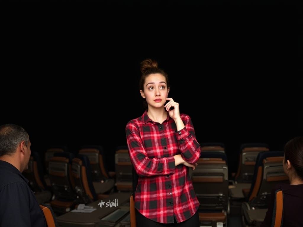 Sorrowful Woman Crying on Airplane in Digital Painting Style