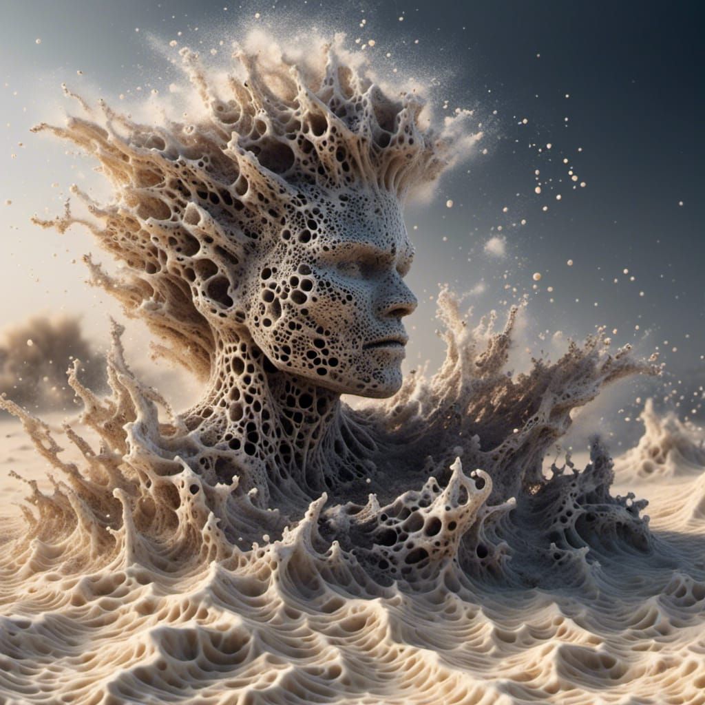 Sand Elemental Dissolving in Hyperrealistic Fantasy Image