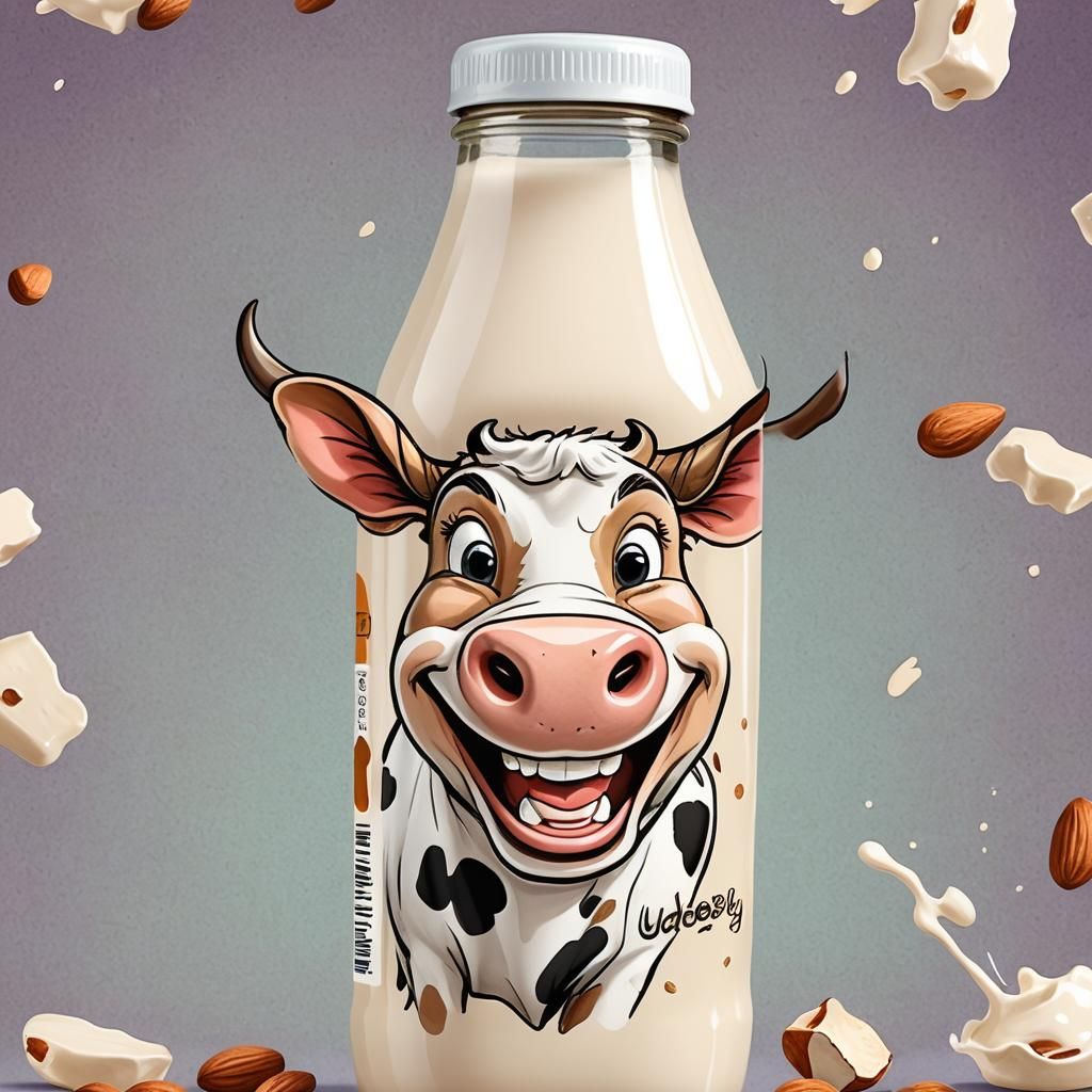 Udderly Delicious Almond Milk Cartoon Illustration