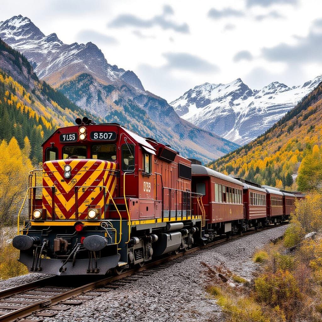 Rusty Autumn Transport Train in a Serene Landscape