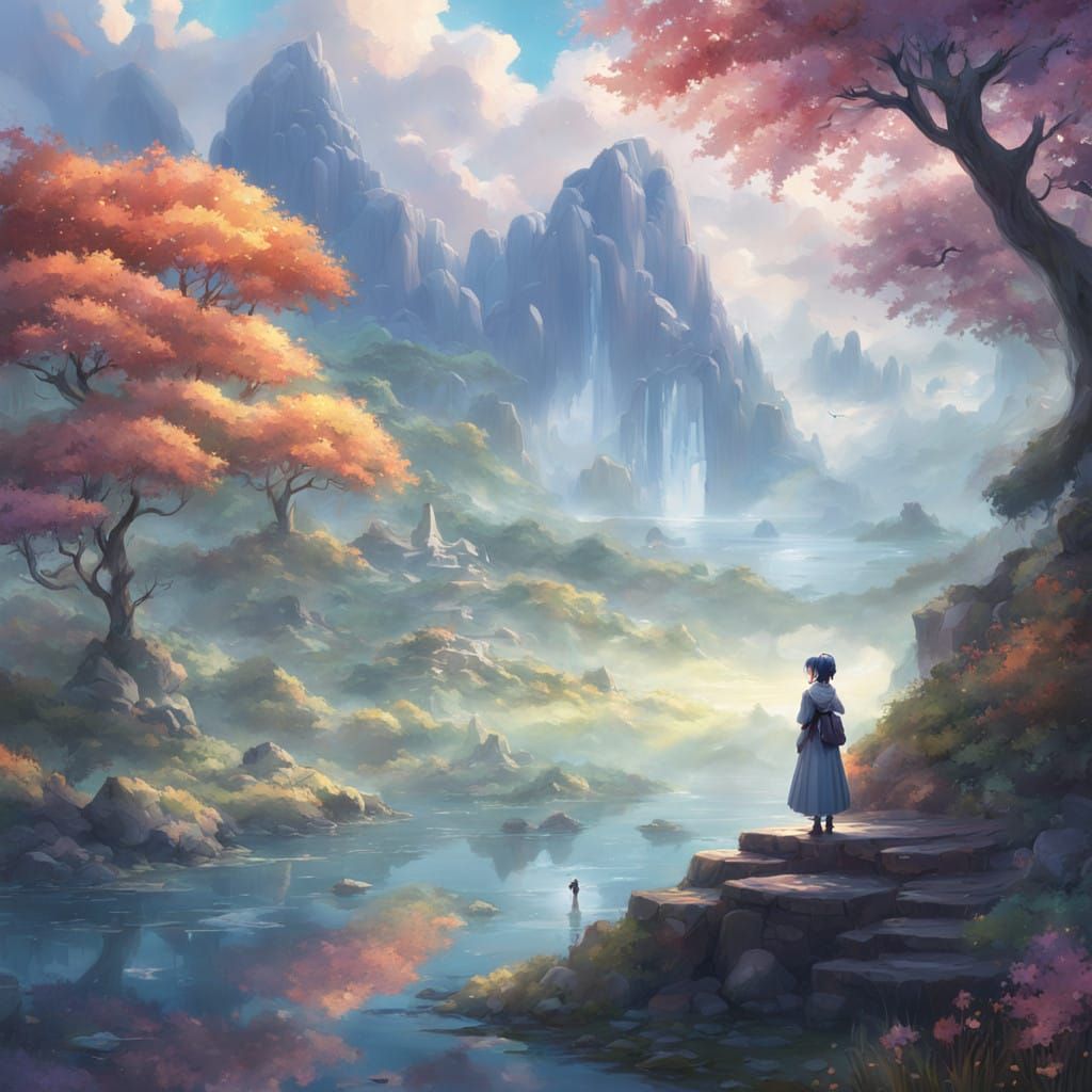Anime Maiden Lost in Whimsical Dreamscape