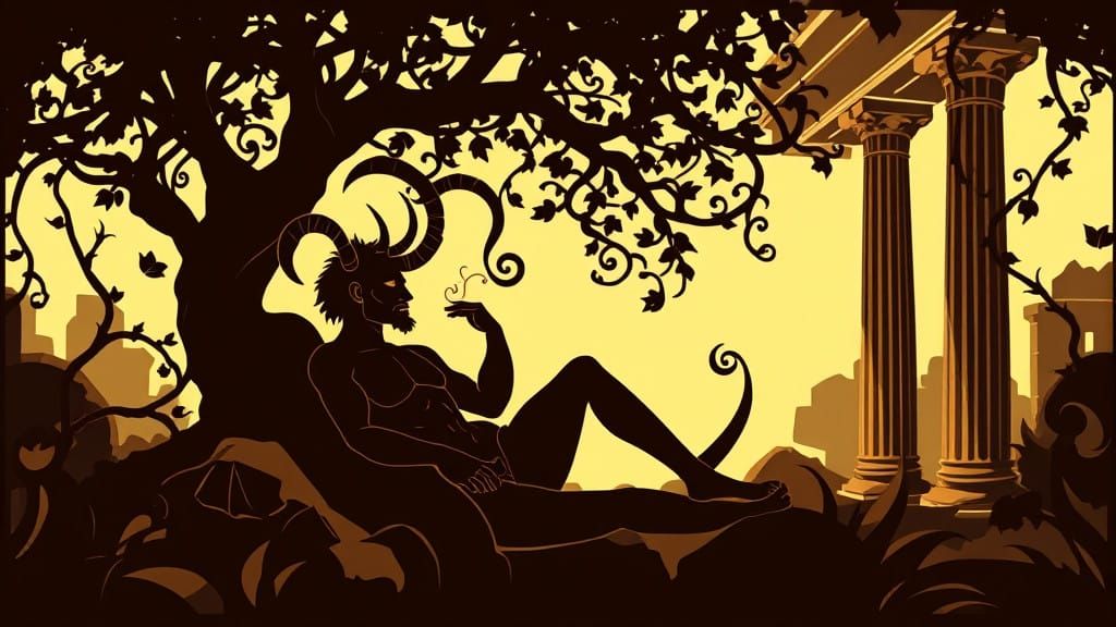 Ancient Roman Satyr in Dreamlike Garden Scene